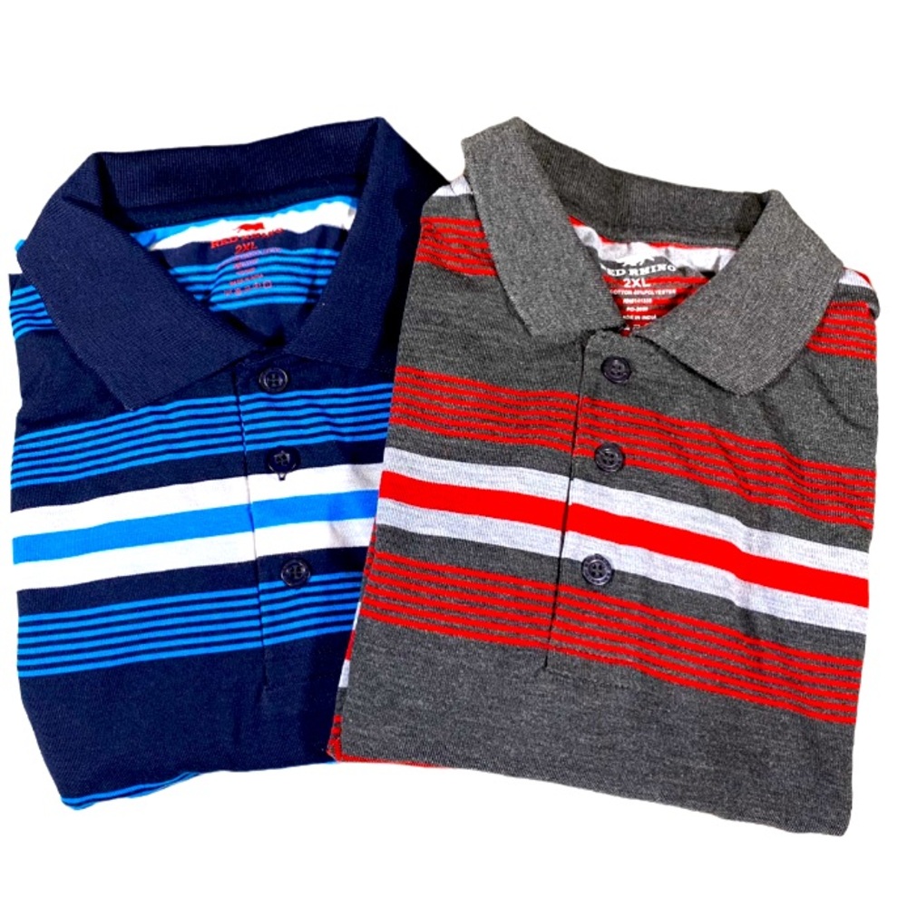 Polo Shirts Mens 2XL Striped Short Sleeve 2 Shirt Bundle Red Rhino New